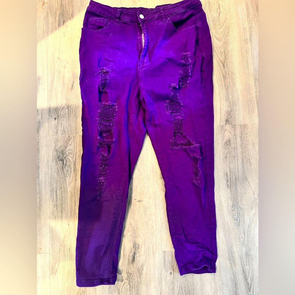 SHEIN ripped plus sized purple jeans